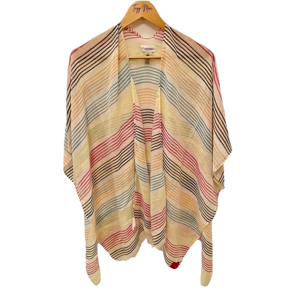 Calvin Klein Kimono Women’s 3/4 TSleeves Open Front Flowy Striped One Size